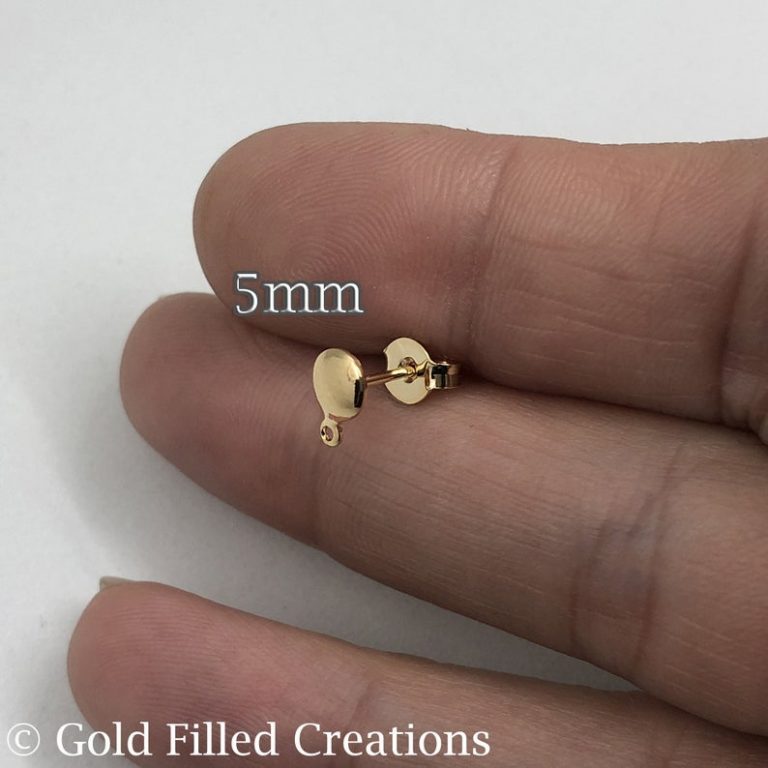 Gold filled Round earrings studs 5mm , 4 10 50 pcs 20 discount , gold