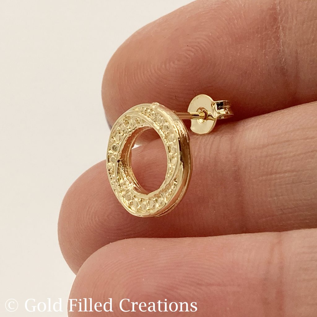 Gold filled circle earrings studs , gold round earrings , gold fill